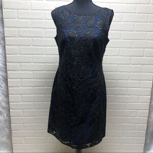 NWT Elegant Kay Unger Blue Black Paisley Lace Sz 4 A-Line Dress $440